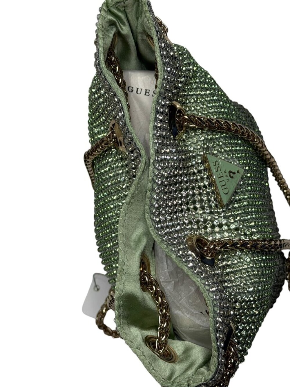 Guess Zalina Mini Purse Handbag Mesh Rhinestone Celadon Blue Green Gold NWT - Picture 6 of 12